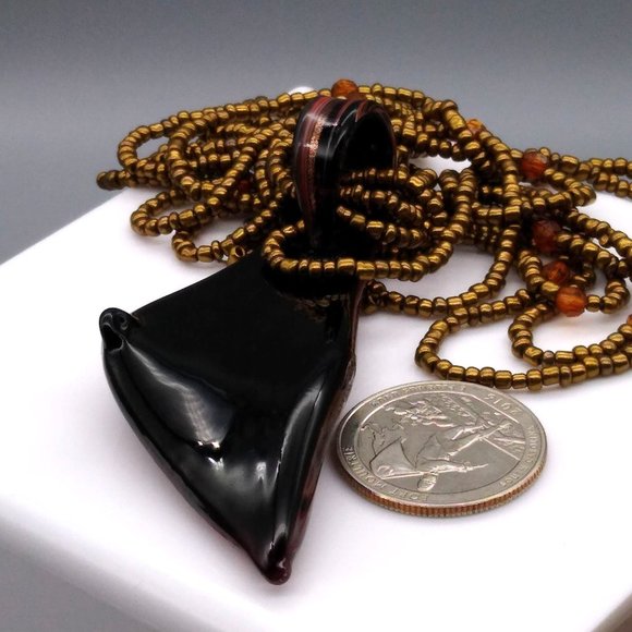 Murano Glass Stretched Millefiori Pendant, Dichroic Copper Fluss Art Glass on Br - Picture 4 of 5